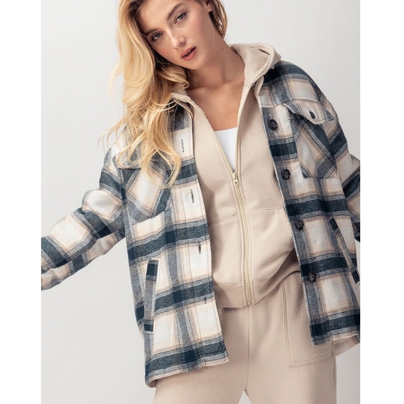 LAST ONE❗Cozy Chic Dark Teal Lined Plaid Flannel Oversized Shacket - Picture 11 of 14